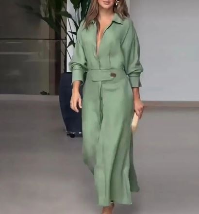 Damesjurk Lange Mouwen Elegante Zomerjurk met ZijSplit