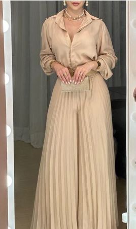 Dames Top en Broek Set Kaki Elegante Luxe uitlopend - Mode Vibes