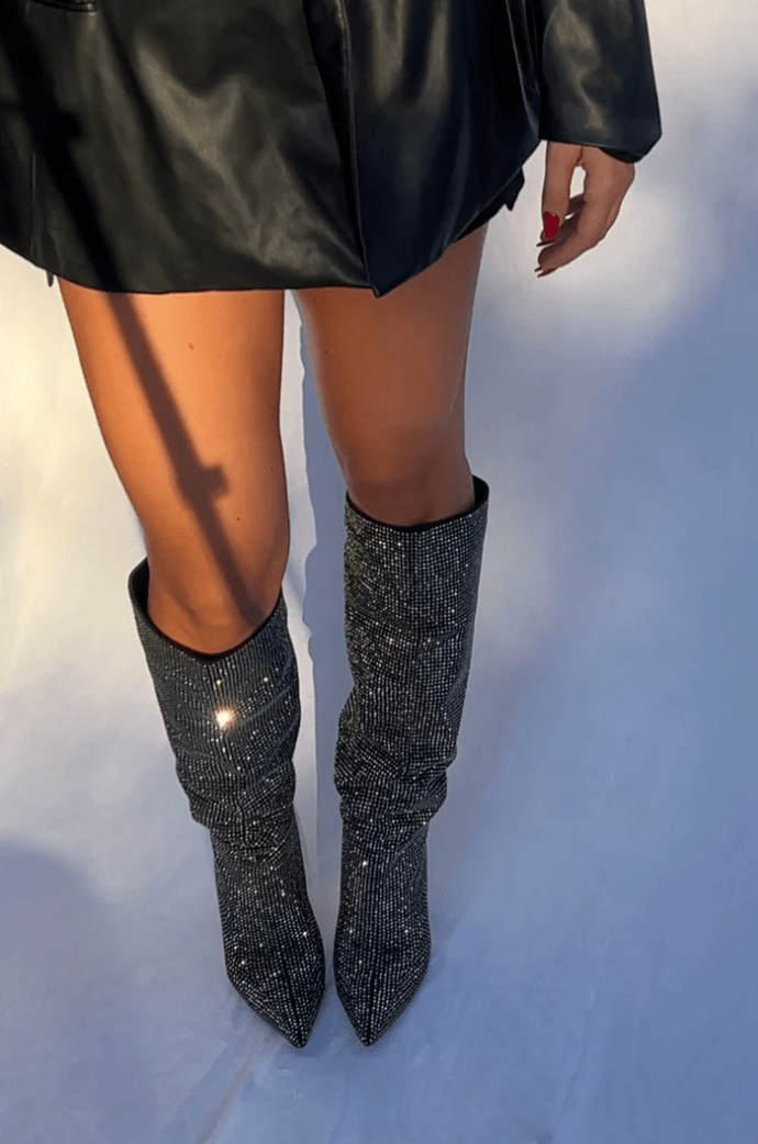 Luxe Overknee-Laarsjes met Strass en Hoge Hak