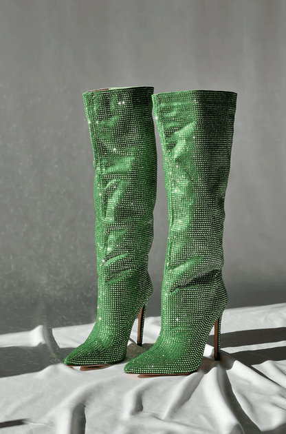 Luxe Overknee-Laarsjes met Strass en Hoge Hak