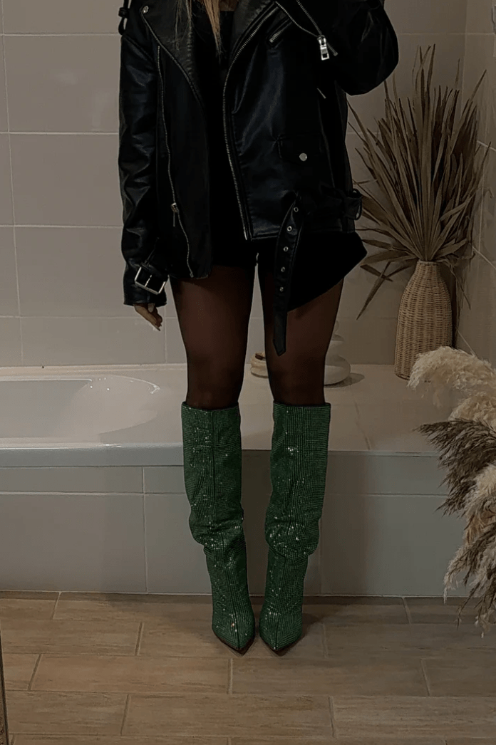 Luxe Overknee-Laarsjes met Strass en Hoge Hak