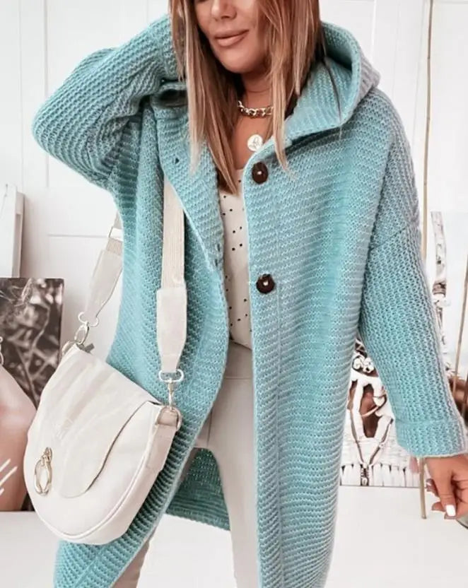 Gebreide Vest met Capuchon en Knoopjes voor Dames
