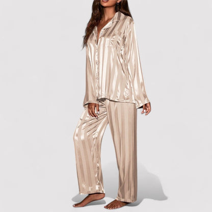 Carmen Set – Dames Gestreepte Zijde Pyjama