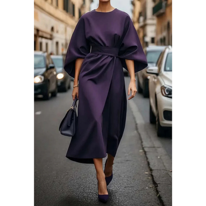 Midi-Jurk met Lantaarnmouwen en Elegante Tailleceintuur