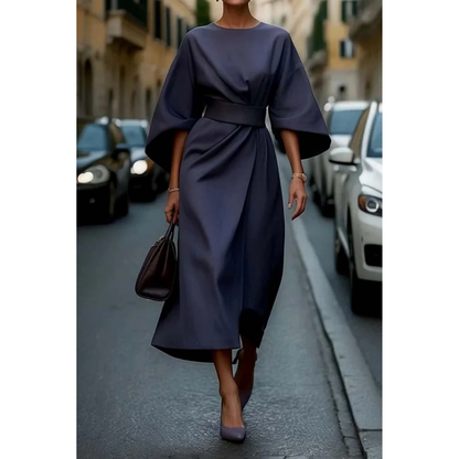 Midi-Jurk met Lantaarnmouwen en Elegante Tailleceintuur