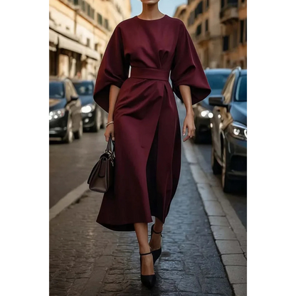 Midi-Jurk met Lantaarnmouwen en Elegante Tailleceintuur