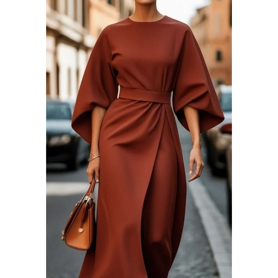 Midi-Jurk met Lantaarnmouwen en Elegante Tailleceintuur