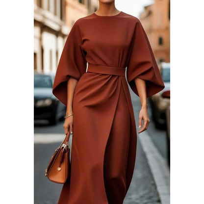Midi-Jurk met Lantaarnmouwen en Elegante Tailleceintuur