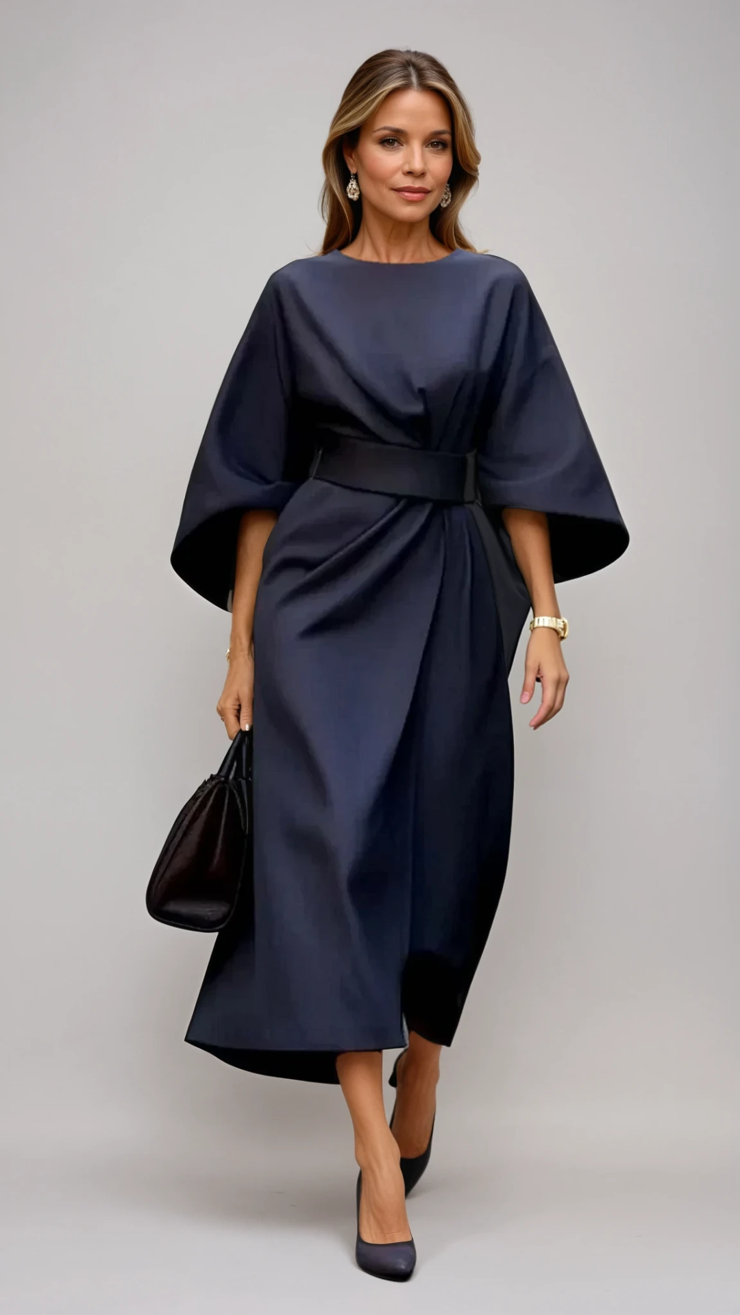 Midi-Jurk met Lantaarnmouwen en Elegante Tailleceintuur