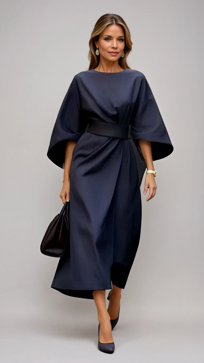 Midi-Jurk met Lantaarnmouwen en Elegante Tailleceintuur