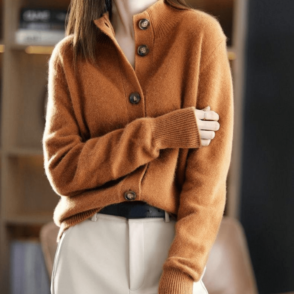 Cashmere cardigan met opstaande kraag