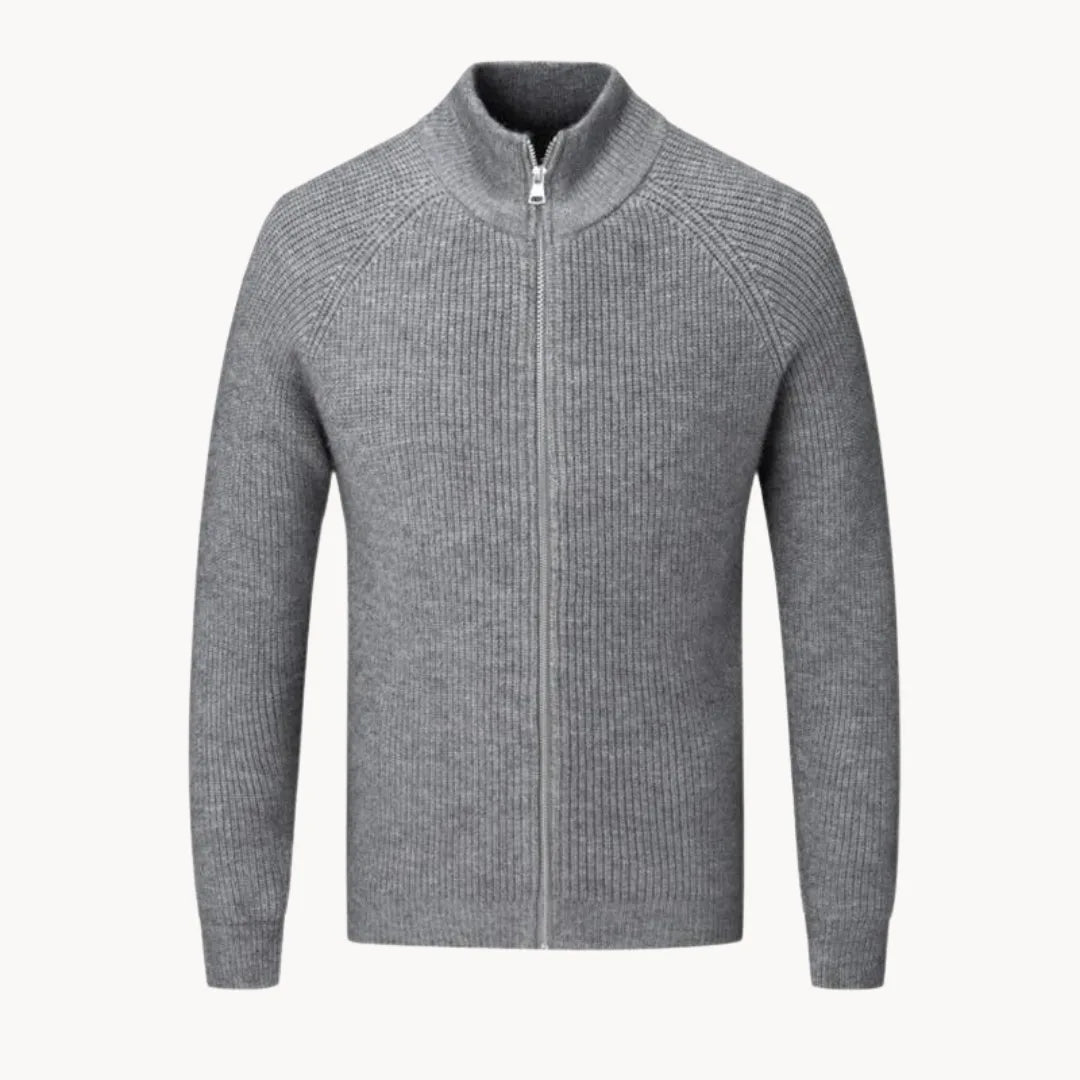 Cashmere trui met volledige rits en opstaande kraag
