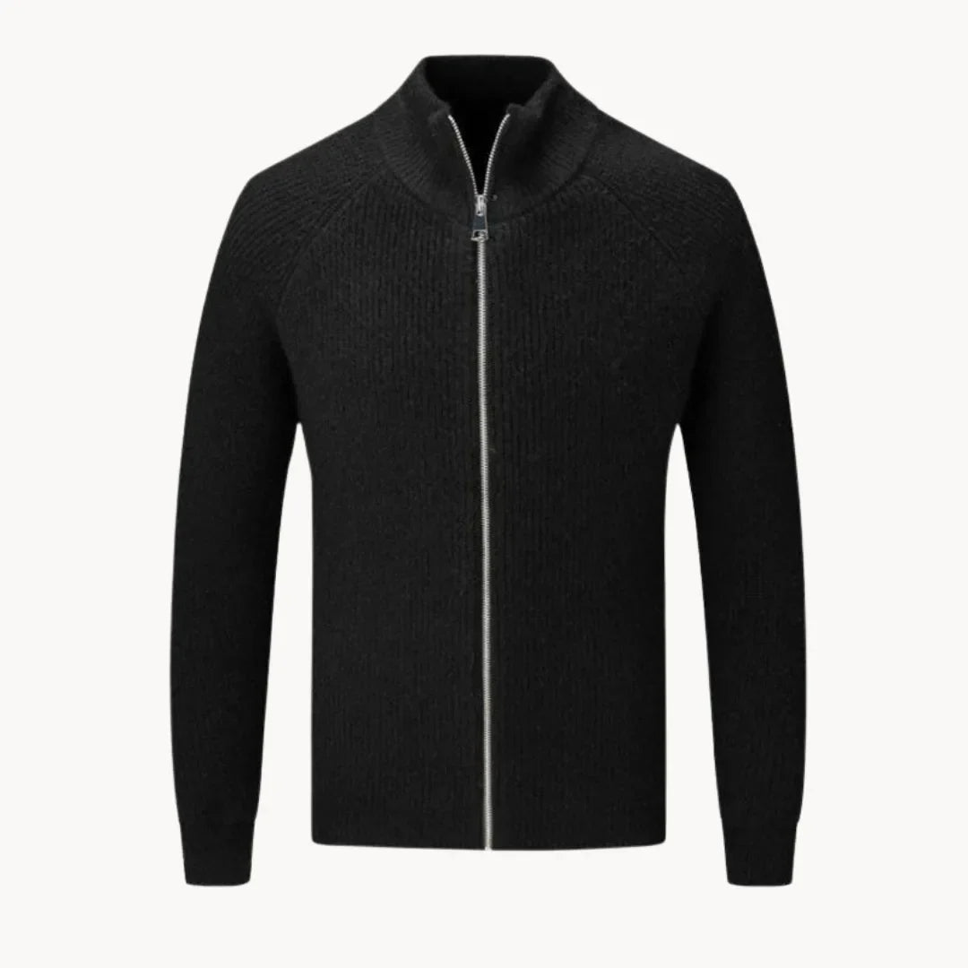 Cashmere trui met volledige rits en opstaande kraag