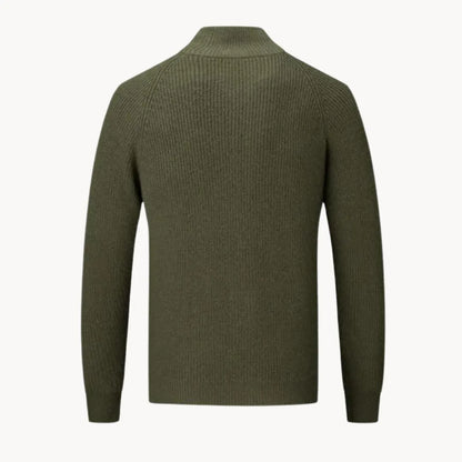 Cashmere trui met volledige rits en opstaande kraag