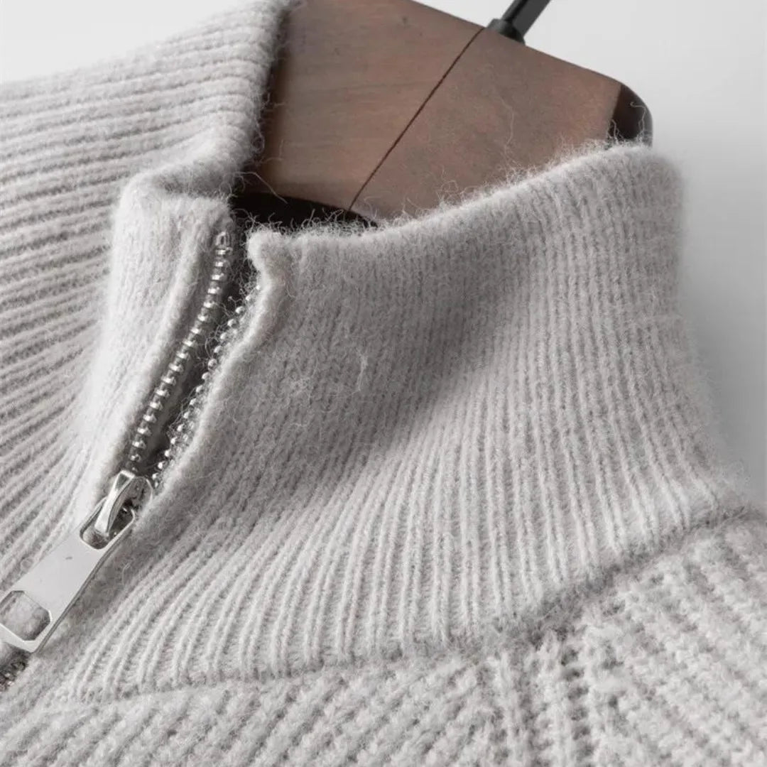 Cashmere trui met volledige rits en opstaande kraag