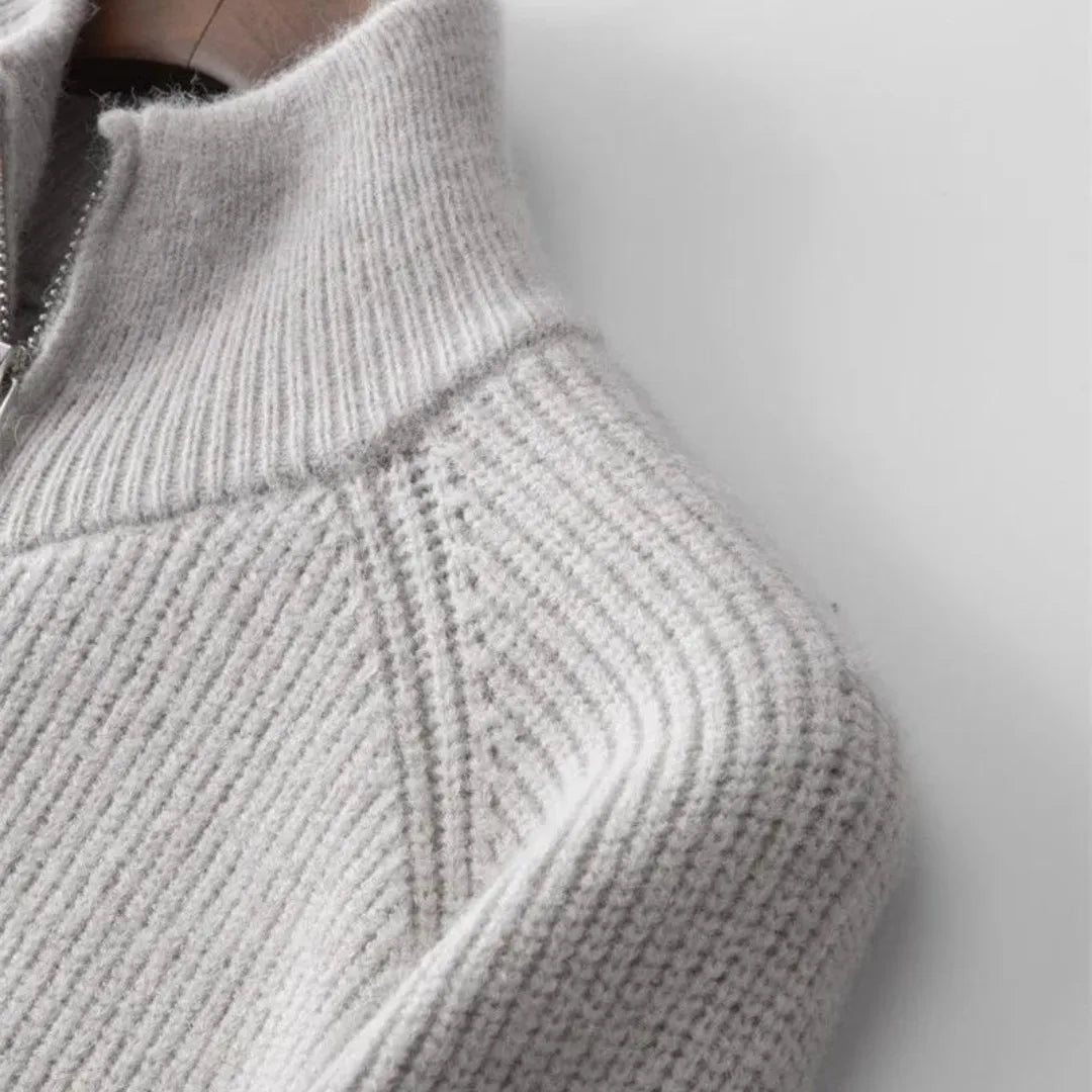 Cashmere trui met volledige rits en opstaande kraag