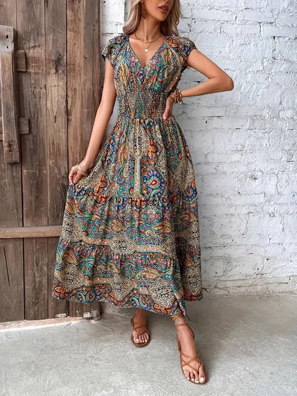 Zomerkoningin Bohemien Gedrukte Lange Jurk