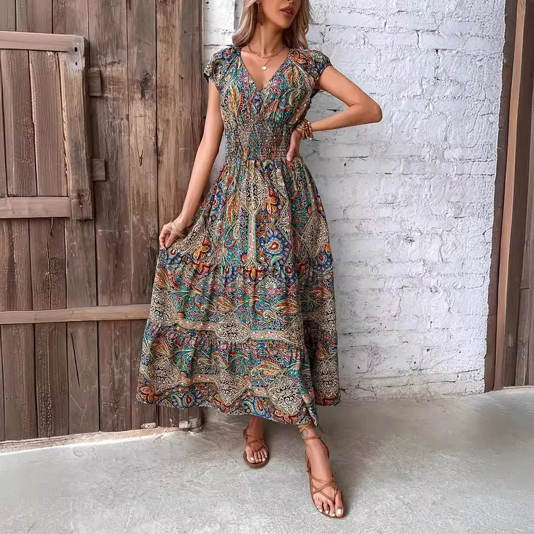 Zomerkoningin Bohemien Gedrukte Lange Jurk