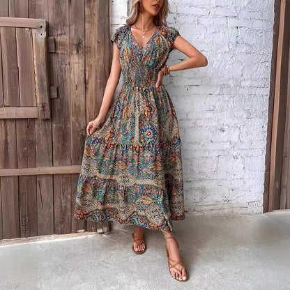 Zomerkoningin Bohemien Gedrukte Lange Jurk