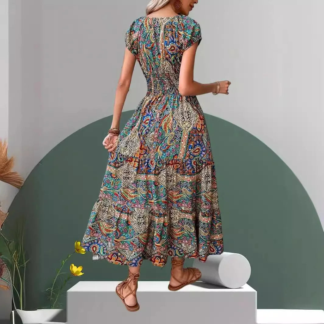 Zomerkoningin Bohemien Gedrukte Lange Jurk