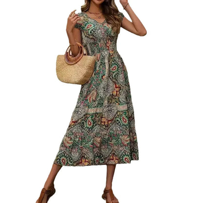 Zomerkoningin Bohemien Gedrukte Lange Jurk