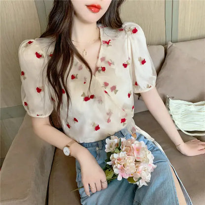 Zomer Vogelprint Blouses voor Vrouwen
