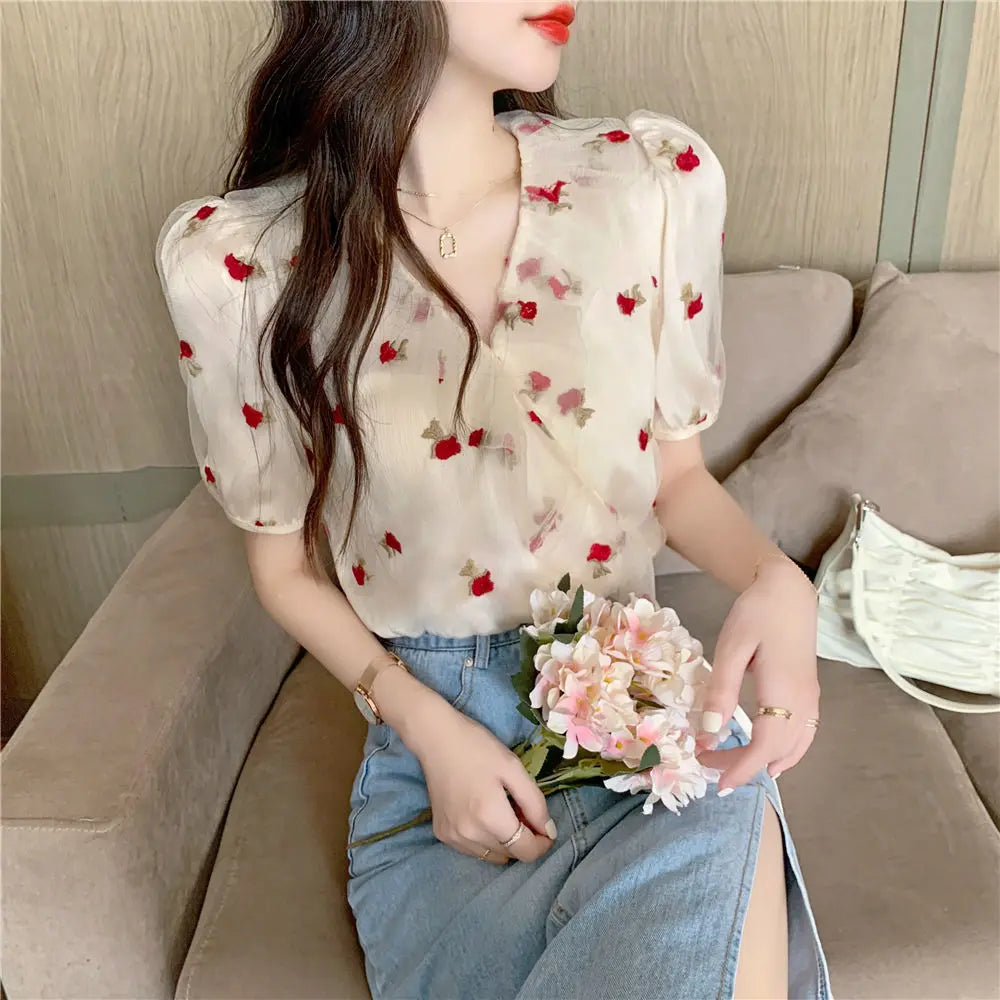 Zomer Vogelprint Blouses voor Vrouwen