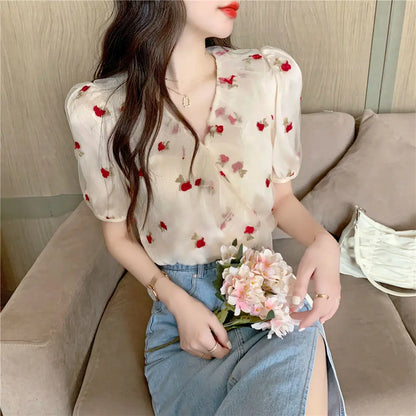 Zomer Vogelprint Blouses voor Vrouwen