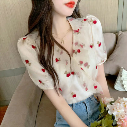Zomer Vogelprint Blouses voor Vrouwen
