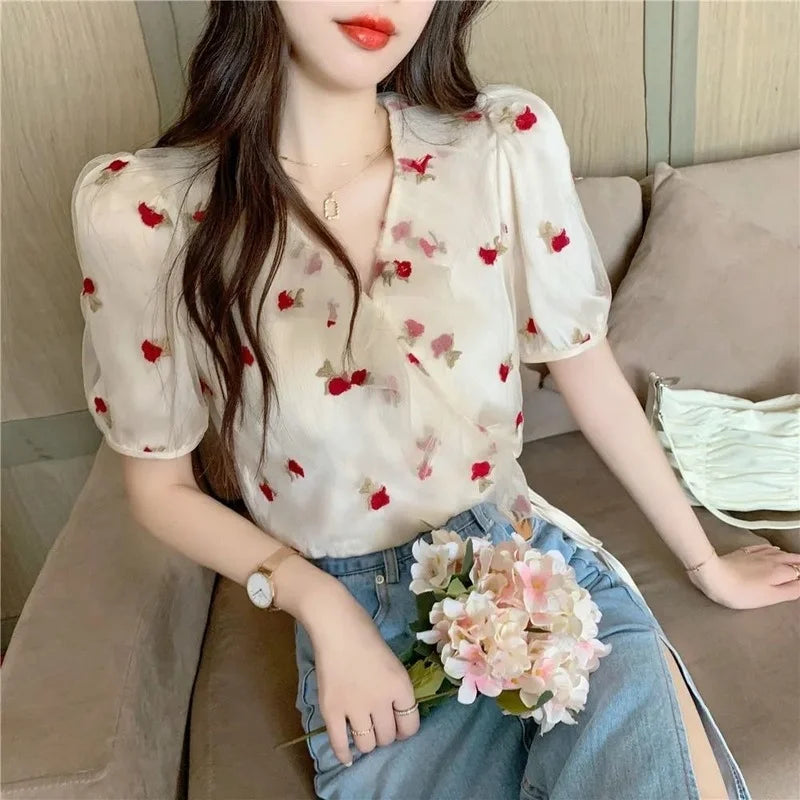 Zomer Vogelprint Blouses voor Vrouwen