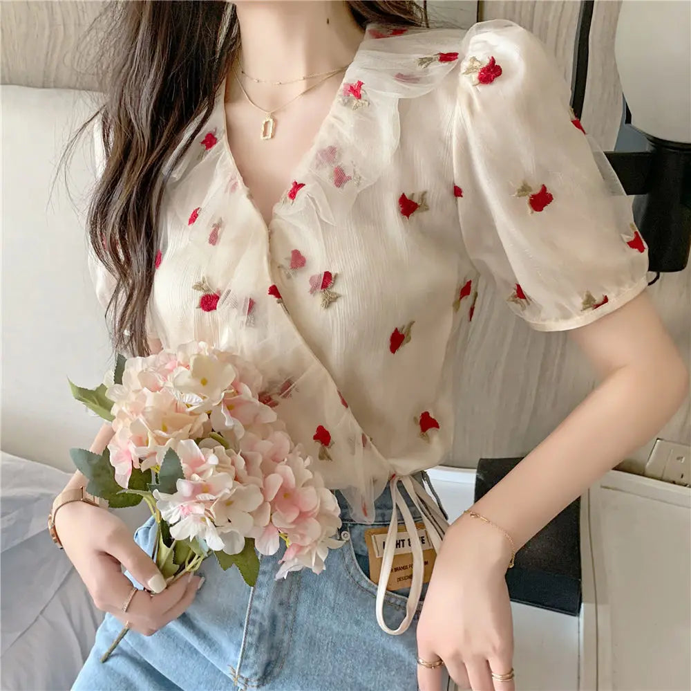 Zomer Vogelprint Blouses voor Vrouwen