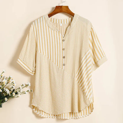 Zomer Vrouwen Gestreepte V-Hals T-Shirt