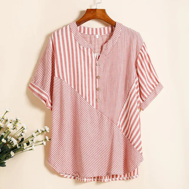 Zomer Vrouwen Gestreepte V-Hals T-Shirt