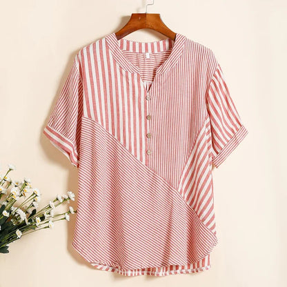 Zomer Vrouwen Gestreepte V-Hals T-Shirt