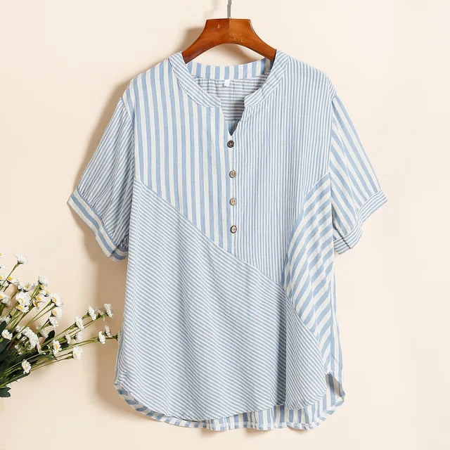 Zomer Vrouwen Gestreepte V-Hals T-Shirt