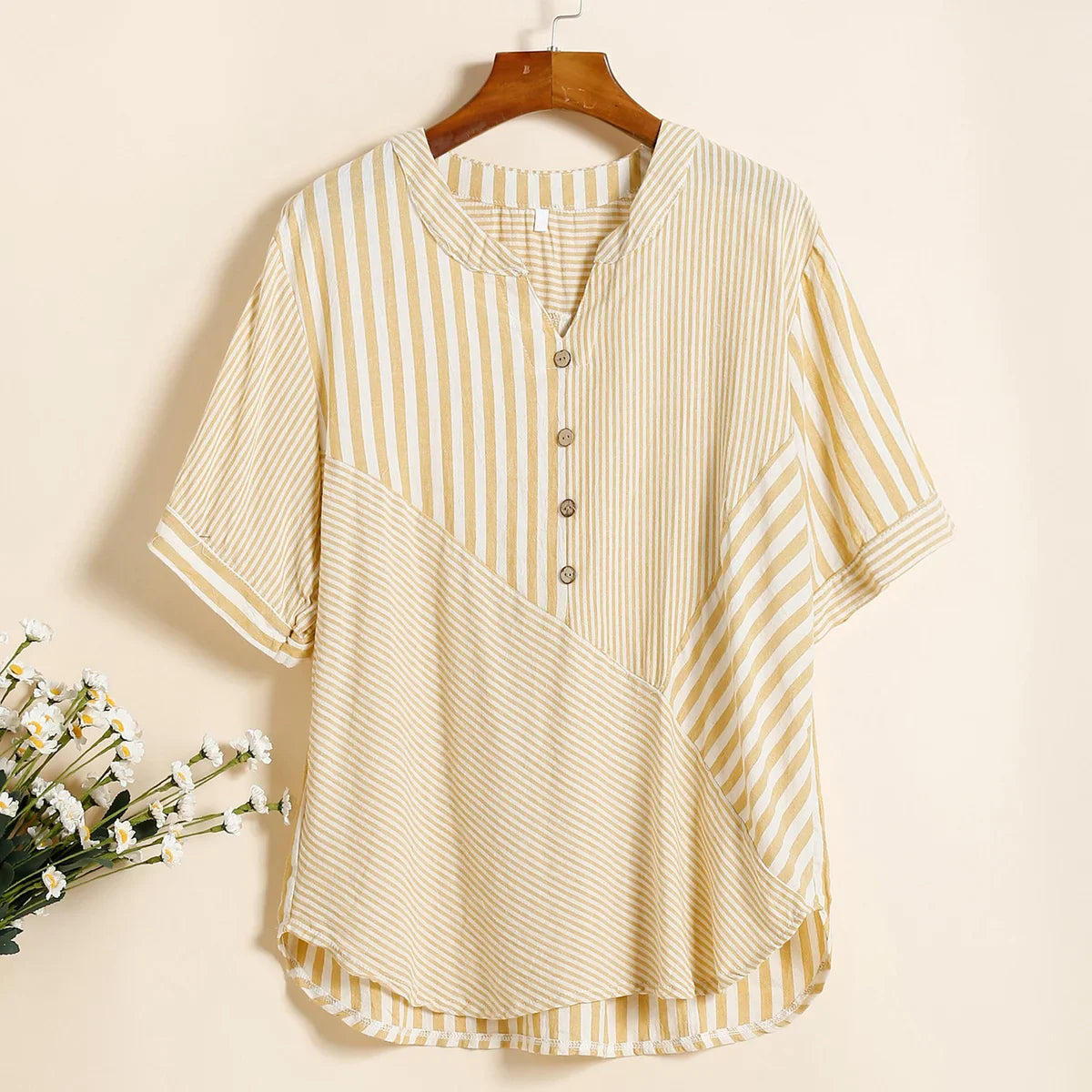 Zomer Vrouwen Gestreepte V-Hals T-Shirt