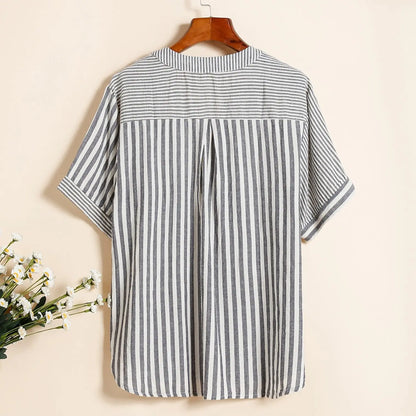 Zomer Vrouwen Gestreepte V-Hals T-Shirt