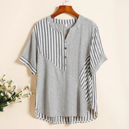 Zomer Vrouwen Gestreepte V-Hals T-Shirt