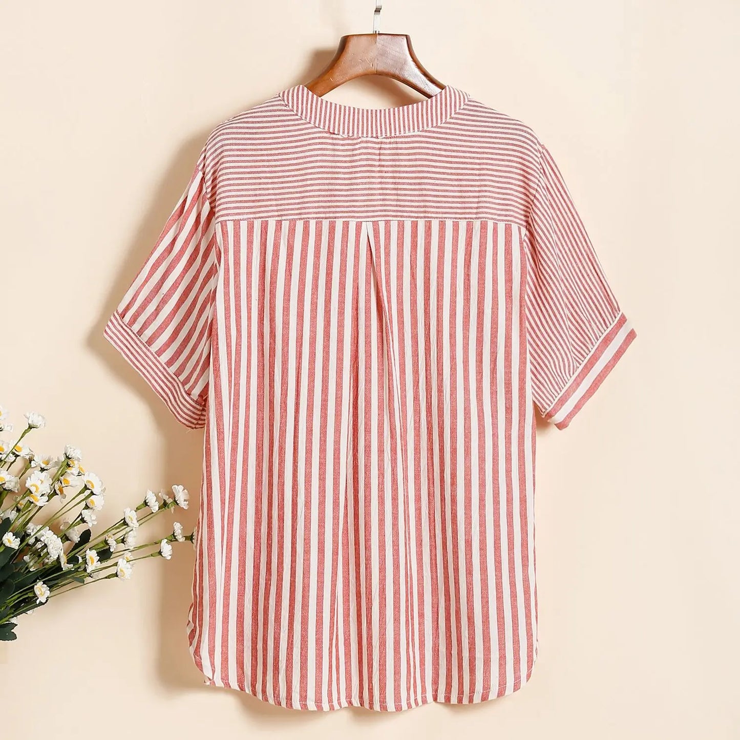 Zomer Vrouwen Gestreepte V-Hals T-Shirt
