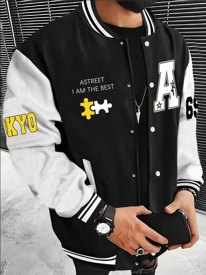 Casual Jas Color Block Baseball Kraag - Mode Vibes