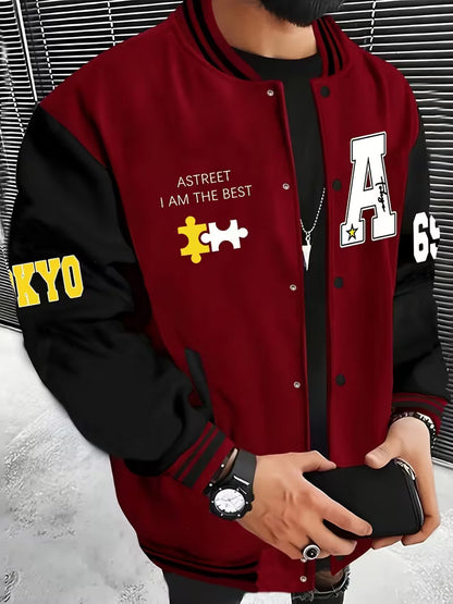 Casual jas met color-block ontwerp en baseball kraag