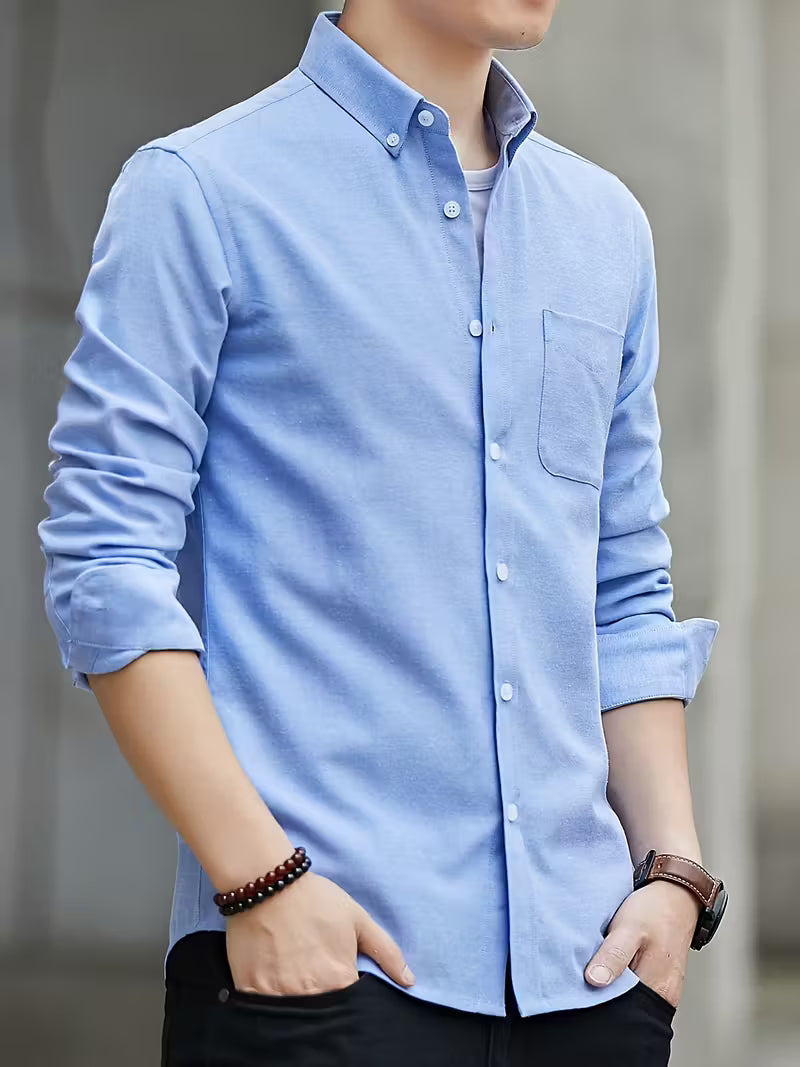 Casual Overhemd Lange Mouwen Borstzak - Mode Vibes
