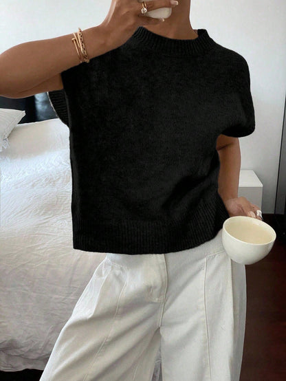 Casual trui met korte mouwen en ronde hals