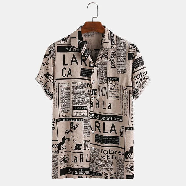 Mannen Overhemd Krantenprint Klassiek Met Knoopsluiting - Mode Vibes