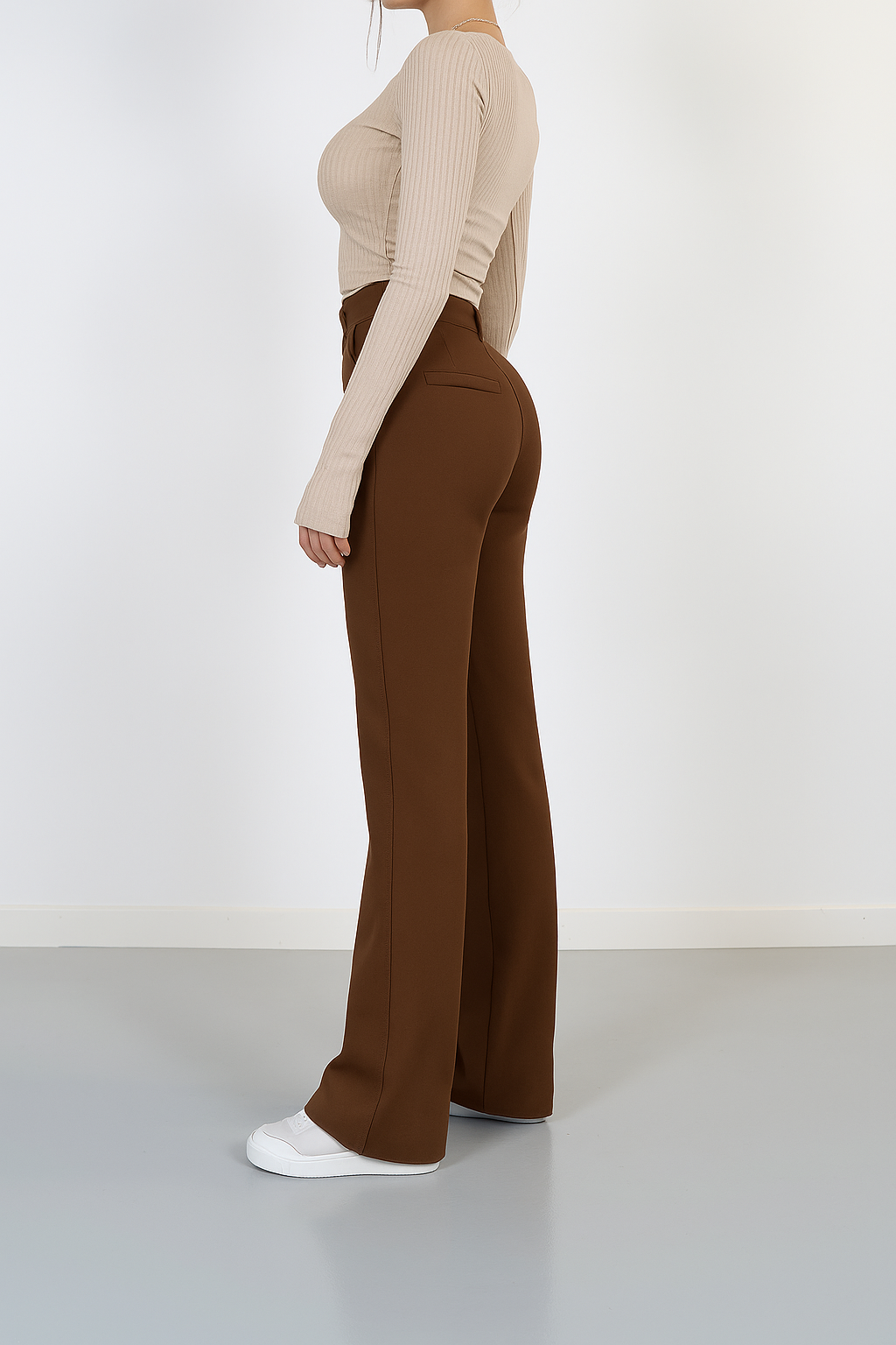 Dames High-Waist Pantalon Met Rechte Pijpen Zwart Basic Model