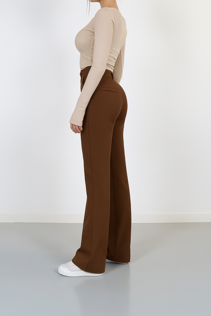 Dames High-Waist Pantalon Met Rechte Pijpen Zwart Basic Model