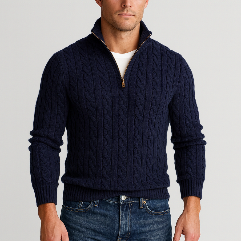 Heren Trui Half-Zip Luxe Hoge Kraag Stijlvol
