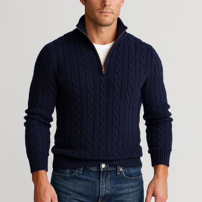 Luxe Heren Trui met Hoge Kraag Half-Zip Design