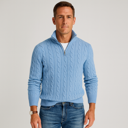 Luxe Heren Trui met Hoge Kraag Half-Zip Design