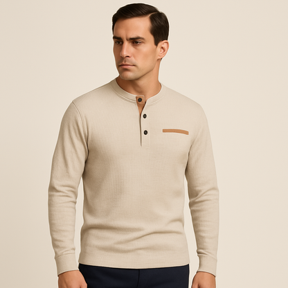 Heren Henley Shirt Langarm Geribde Katoen Kwaliteit - Mode Vibes